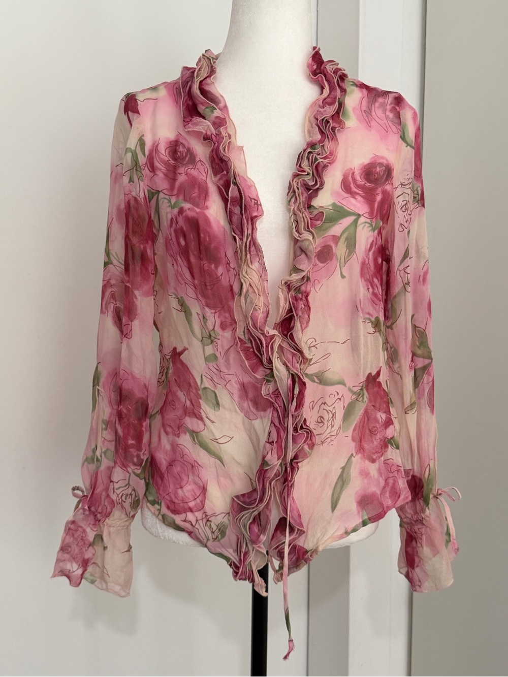 Vintage DANA SCOTT 100% silk floral ruffle top - large